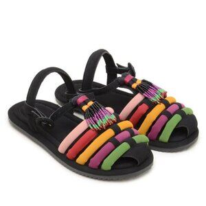 NIB Black Beaded Rainbow Tube Strap Sandals Size 7.